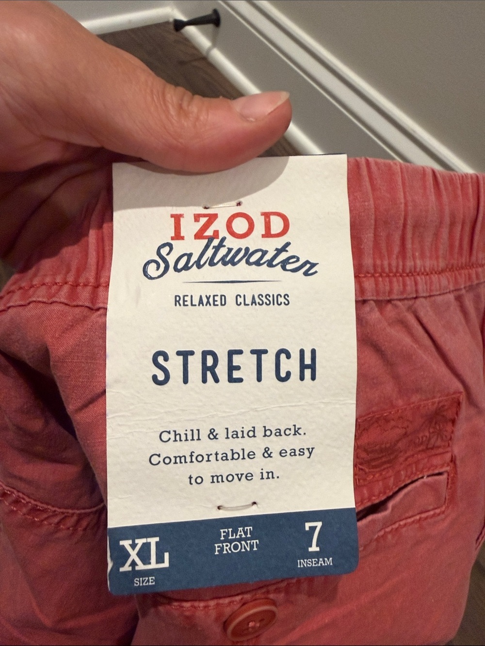 Izod Saltwater Stretch Coral-Red Flat Front Shorts - Picture 5 of 7